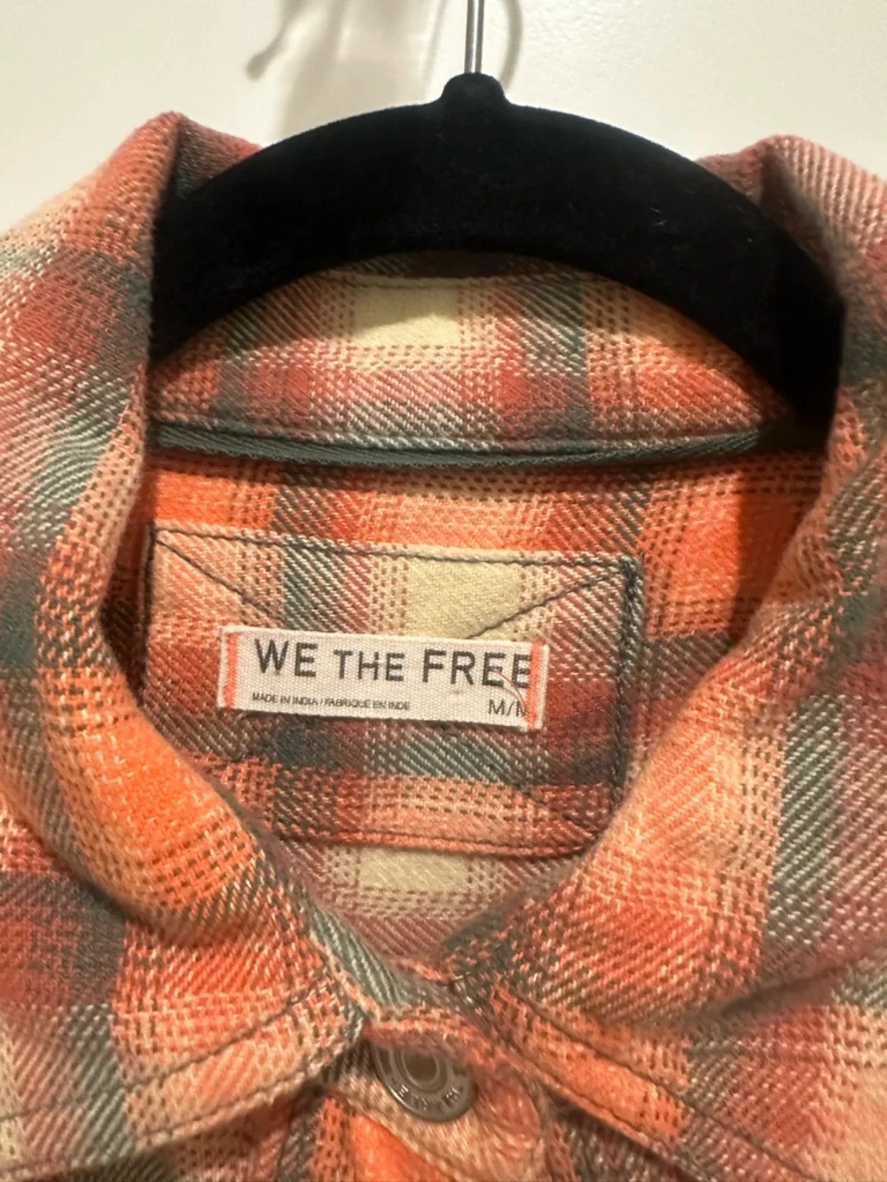 We The Free Orange and Cream Plaid Button-Down Shirt
